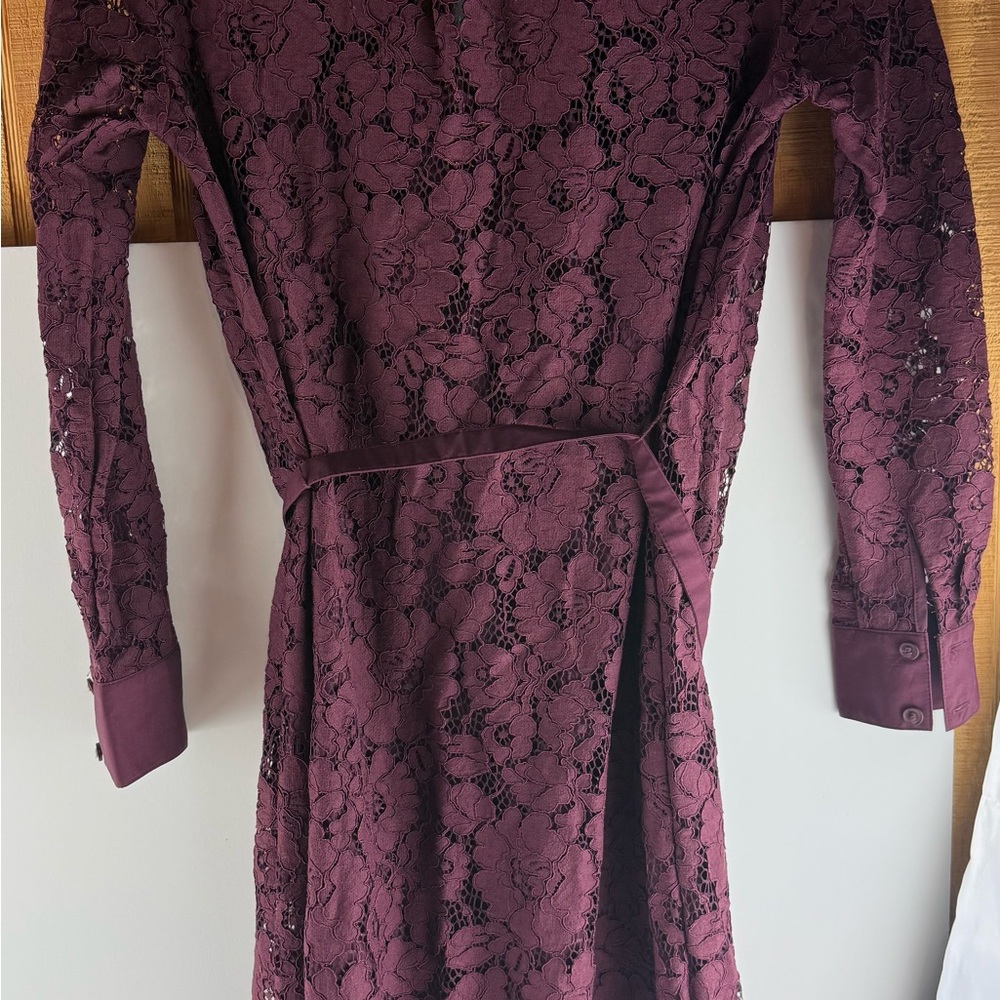 Ann Taylor Burgundy Lace Long Sleeve Dress